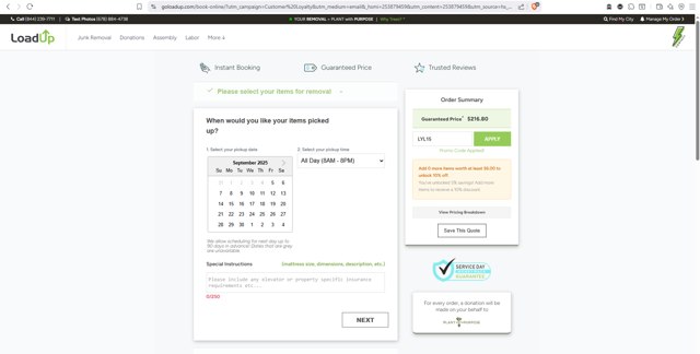 LoadUp checkout page showing LoadUp promo code box | Screenshot taken by SimplyCodes community member on Sep 5, 2025