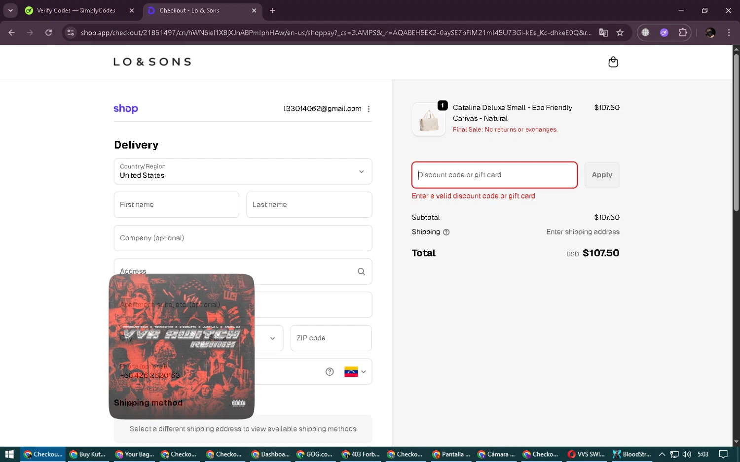 Lo & Sons coupon code screenshot showing code MARIA10 applied at Lo & Sons checkout page. Uploaded by SimplyCodes community member LegendaryWarden2503 on Dec 22, 2025