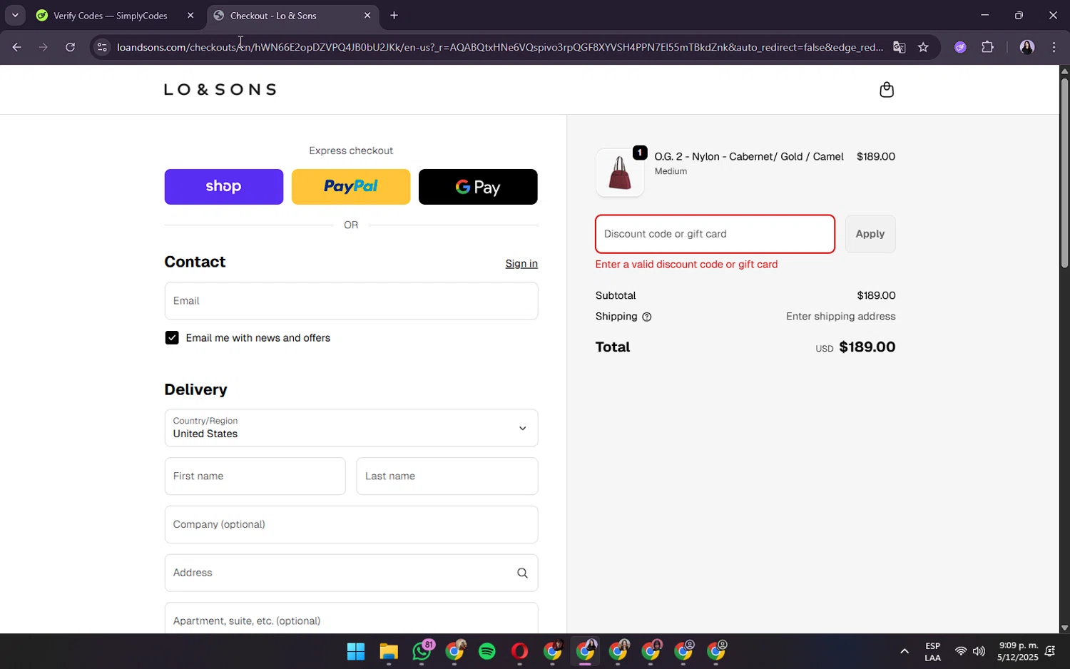 Lo & Sons coupon code screenshot showing code BLACKFRIDAY applied at Lo & Sons checkout page. Uploaded by SimplyCodes community member VictoriousVirtuoso8516 on Dec 6, 2025