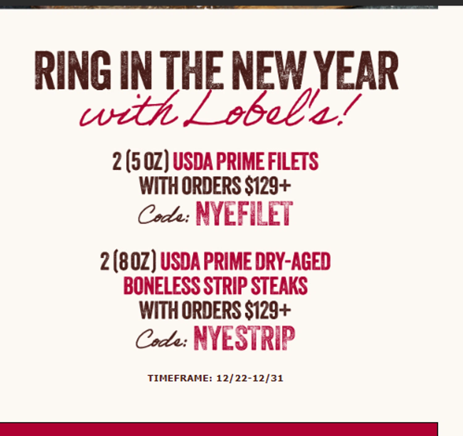 Lobe'ls promo code screenshot showing code NYEFILET applied at Lobe'ls checkout page. Uploaded by SimplyCodes community member BYEEEE on Dec 22, 2025