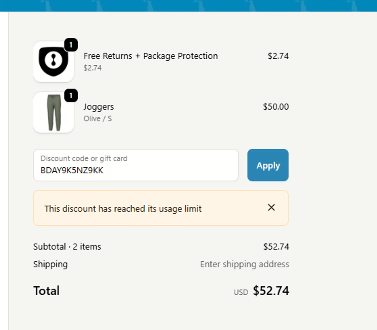 Local Boy Outfitters discount code screenshot showing code BDAY9K5NZ9KK applied at Local Boy Outfitters checkout page. Uploaded by SimplyCodes community member a2d2c2d211 on Oct 1, 2025