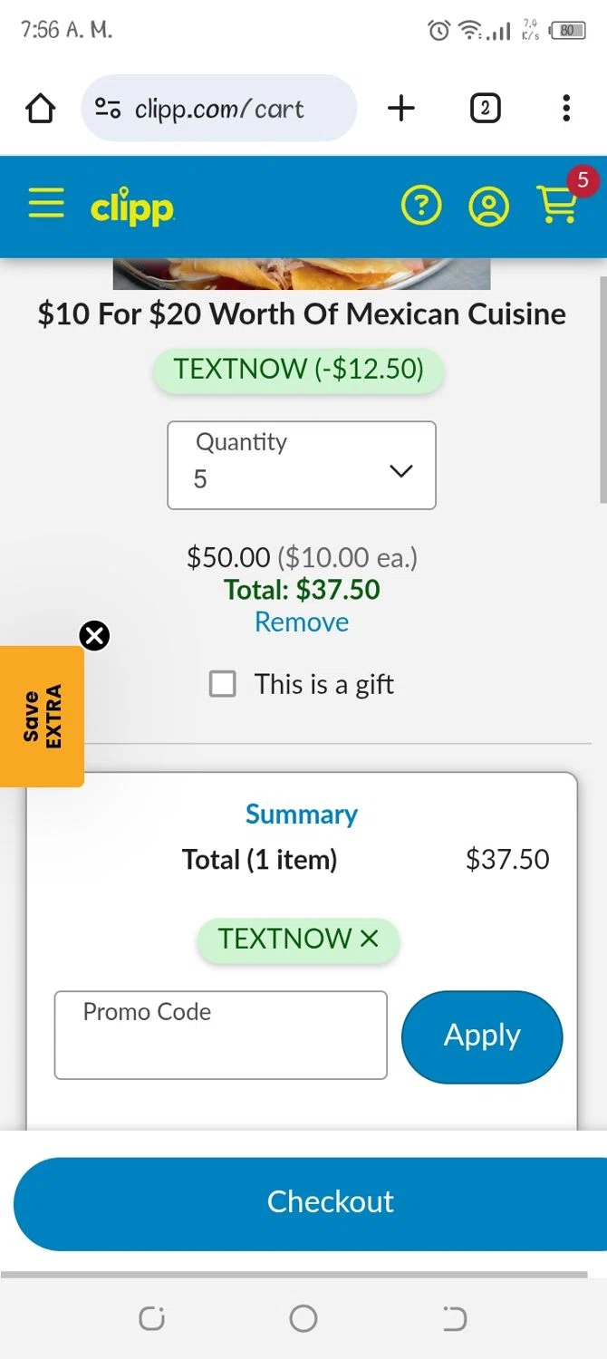 Clipp.com promo code screenshot showing code TEXTNOW applied at Clipp.com checkout page. Uploaded by SimplyCodes community member Jhoan06 on Nov 11, 2025