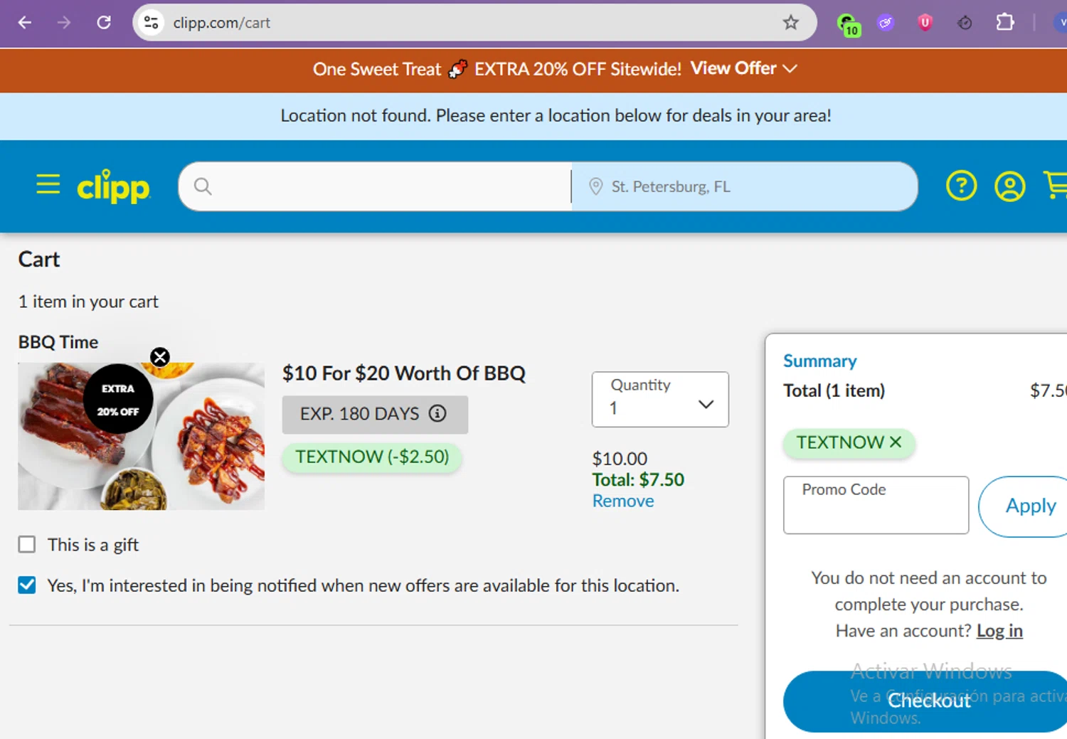 Clipp.com promo code screenshot showing code TEXTNOW applied at Clipp.com checkout page. Uploaded by SimplyCodes community member beatrizcastillo on Oct 31, 2025