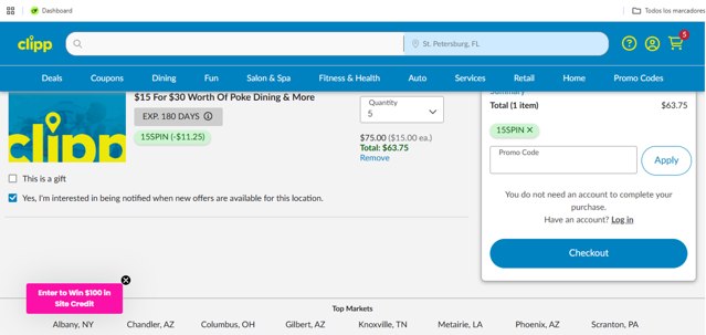 Clipp.com checkout page showing Clipp.com promo code box | Screenshot taken by SimplyCodes community member on Aug 25, 2025