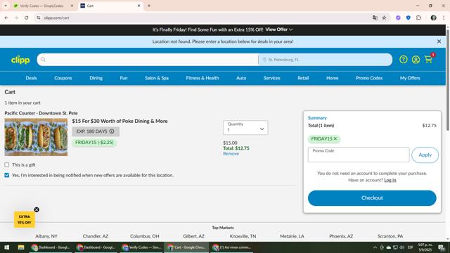 Clipp.com checkout page showing Clipp.com promo code box | Screenshot taken by SimplyCodes community member on Sep 5, 2025