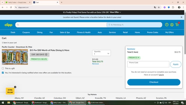 Clipp.com checkout page showing Clipp.com promo code box | Screenshot taken by SimplyCodes community member on Sep 5, 2025