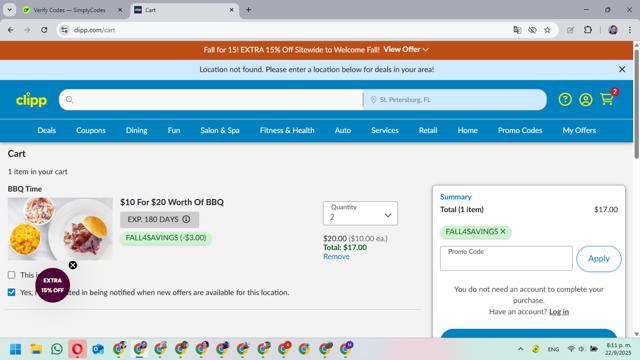 Clipp.com checkout page showing Clipp.com promo code box | Screenshot taken by SimplyCodes community member on Sep 23, 2025