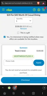 10OFFWEIGHTLOSS coupon verification screenshot