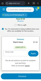 Clipp.com coupon verification screenshot
