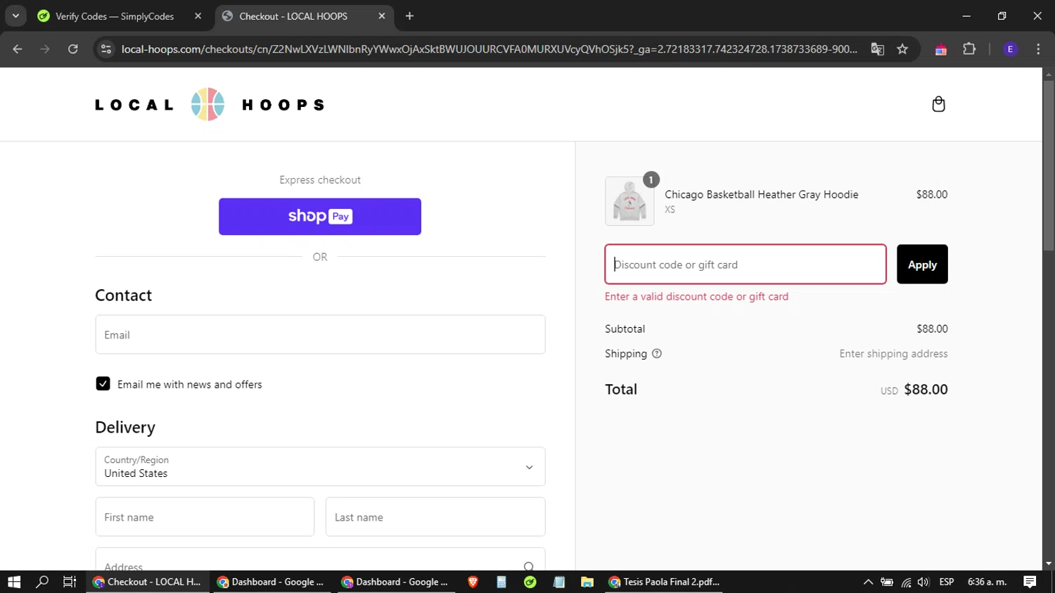 Local Hoops discount code screenshot showing code SPREADLOVE applied at Local Hoops checkout page. Uploaded by SimplyCodes community member Yujiro_hanma on Feb 5, 2025