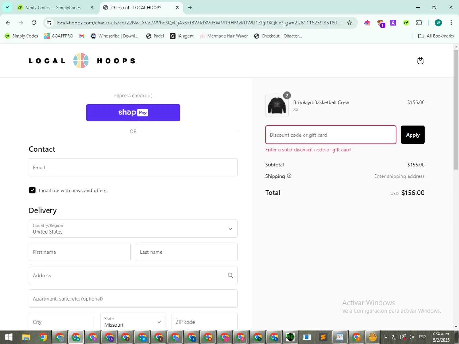 Local Hoops discount code screenshot showing code SPREADLOVE applied at Local Hoops checkout page. Uploaded by SimplyCodes community member BudgetWizard5987 on Feb 5, 2025