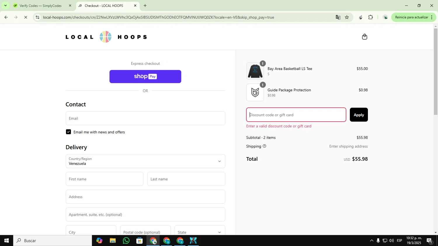 Local Hoops discount code screenshot showing code JOHNNIES applied at Local Hoops checkout page. Uploaded by SimplyCodes community member YUPITAISON on Mar 20, 2025