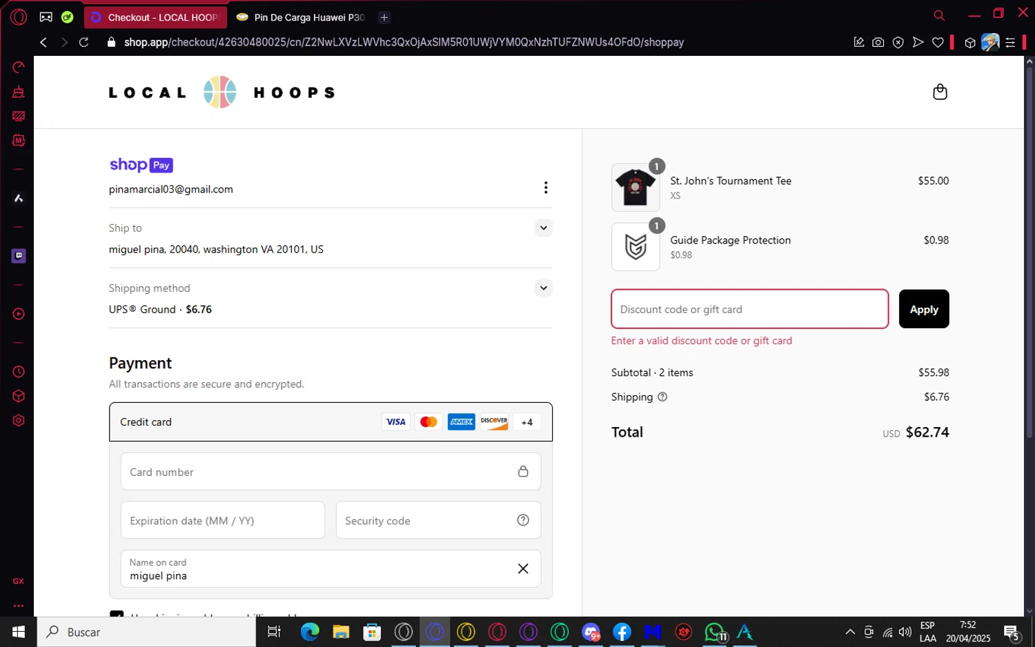 Local Hoops discount code screenshot showing code GAMEDAY applied at Local Hoops checkout page. Uploaded by SimplyCodes community member Roronoazoro on Apr 20, 2025