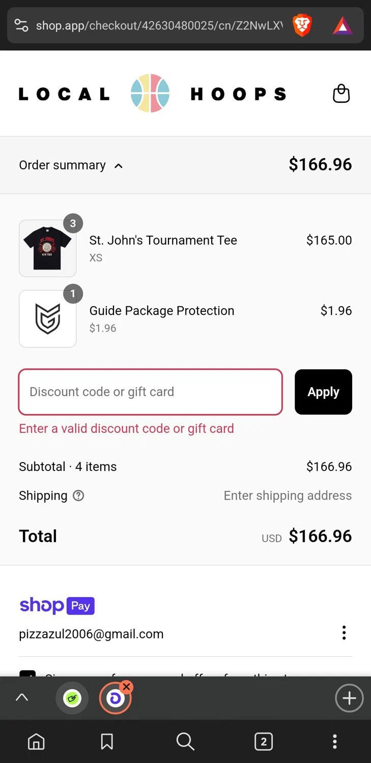 Local Hoops discount code screenshot showing code GAMEDAY applied at Local Hoops checkout page. Uploaded by SimplyCodes community member xxdddd on Apr 20, 2025
