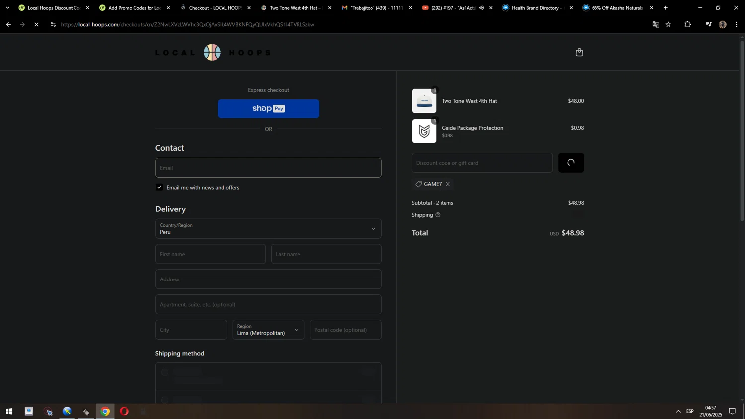 Local Hoops discount code screenshot showing code GAME7 applied at Local Hoops checkout page. Uploaded by SimplyCodes community member MarcosAranguren on Jun 21, 2025