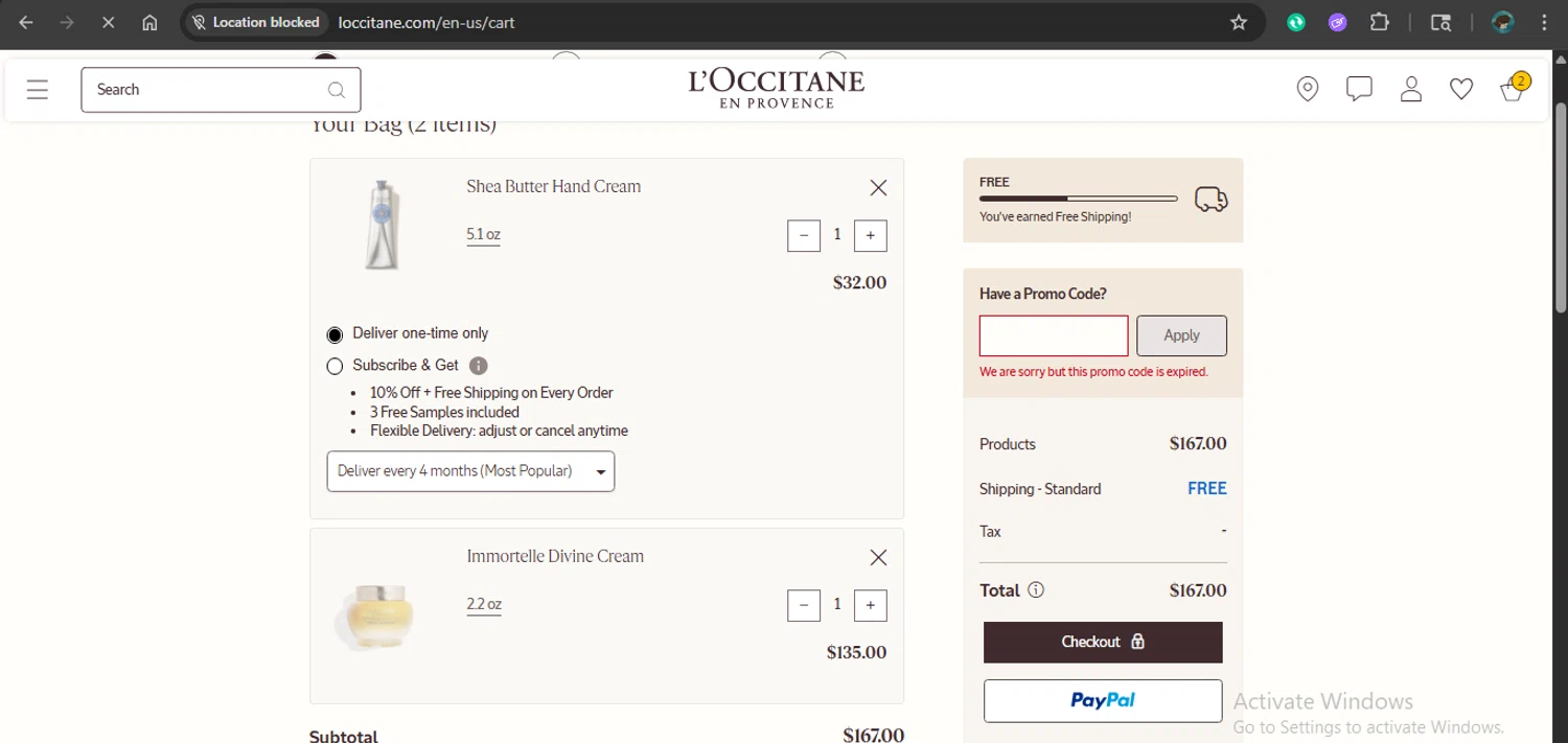 L'Occitane discount code screenshot showing code NOURISH applied at L'Occitane checkout page. Uploaded by SimplyCodes community member xAngel on Dec 14, 2025