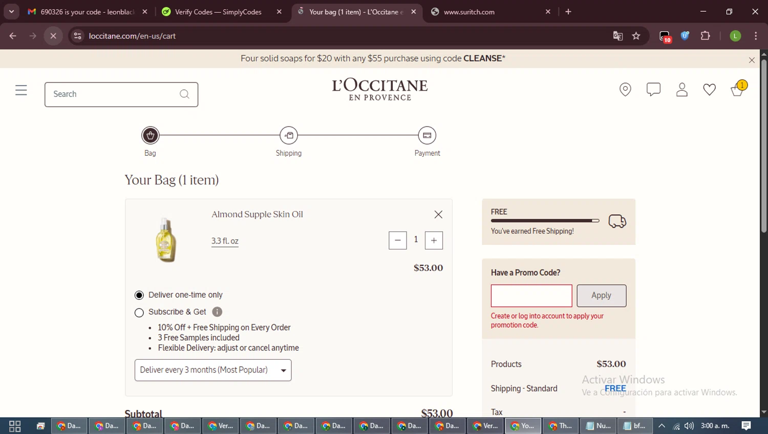 Verification screenshot for Free Gift Storewide (Minimum Order: $60) Members Only at L'Occitane at L'Occitane — 55d ago