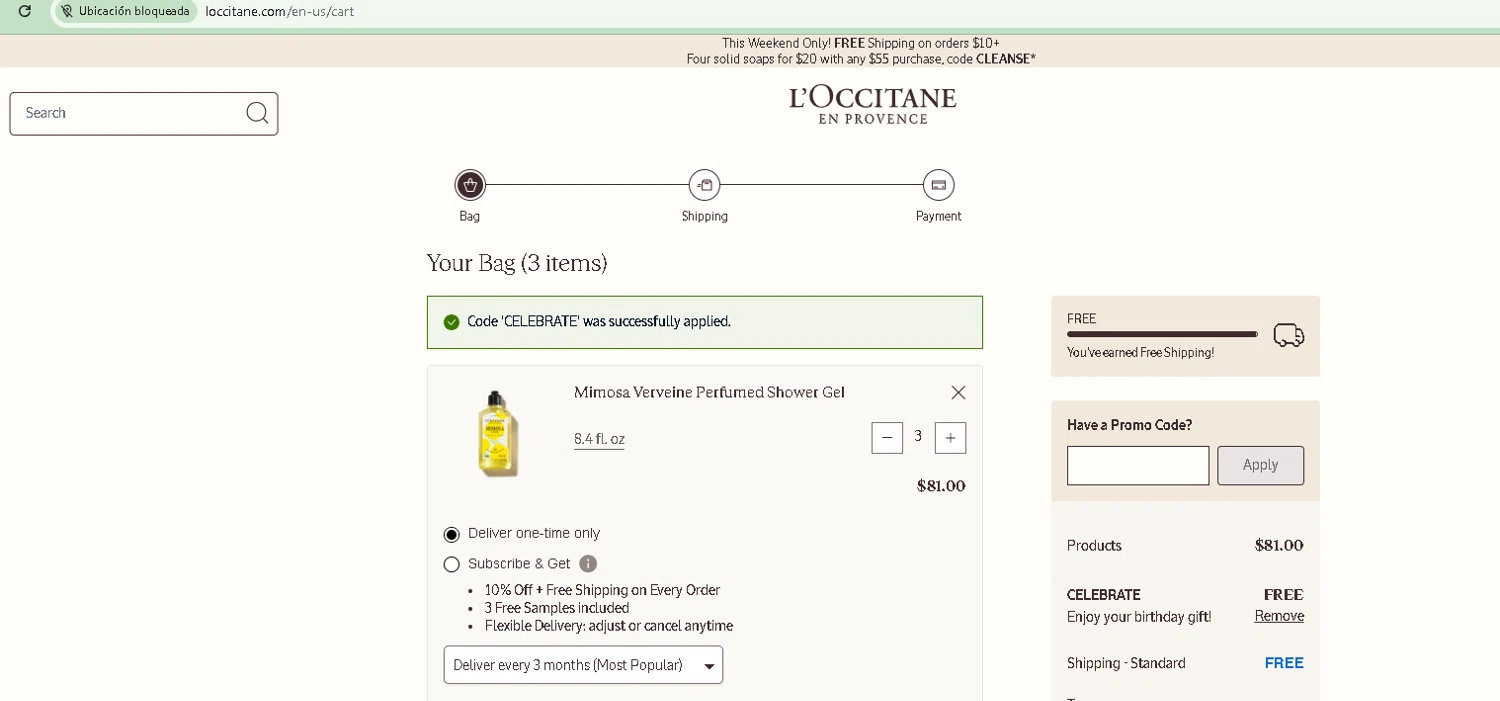 Verification screenshot for Free Gift Storewide (Minimum Order: $60) Members Only at L'Occitane at L'Occitane — 44d ago