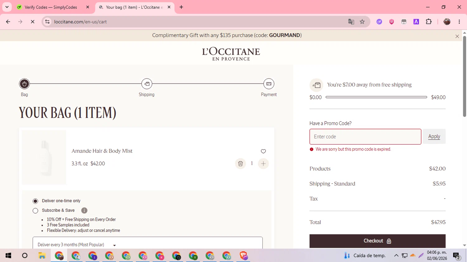 Verification screenshot for $20 Off Storewide at L'Occitane - 39d ago
