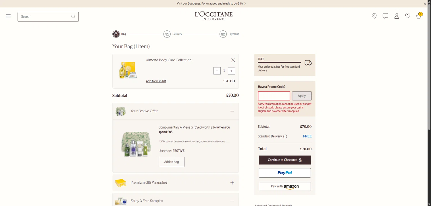 L'Occitane discount code screenshot showing code FRAGRANCE applied at L'Occitane checkout page. Uploaded by SimplyCodes community member FortunateSeeker4760 on Dec 22, 2025