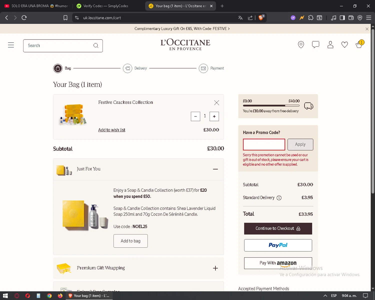 L'Occitane discount code screenshot showing code FRAGRANCE applied at L'Occitane checkout page. Uploaded by SimplyCodes community member mixelis on Dec 22, 2025
