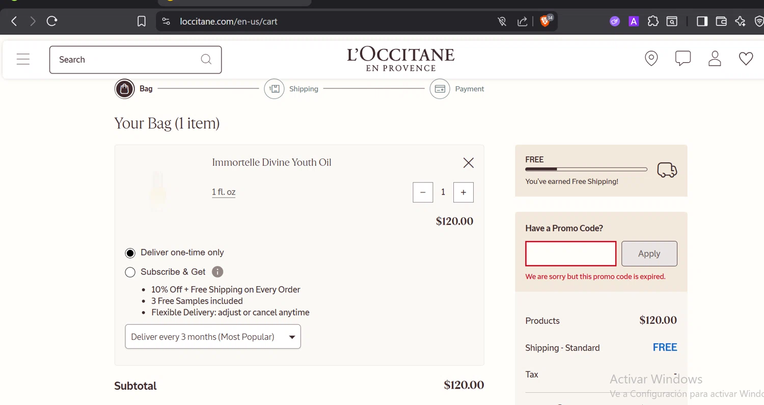 Verification screenshot for Free Gift Storewide at L'Occitane — 5mo ago