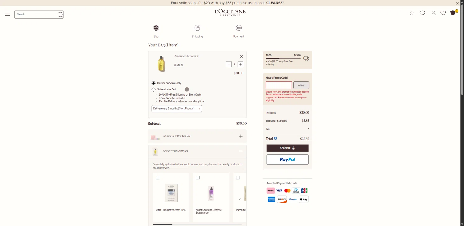 Verification screenshot for Free Shipping Storewide at L'Occitane — 41d ago