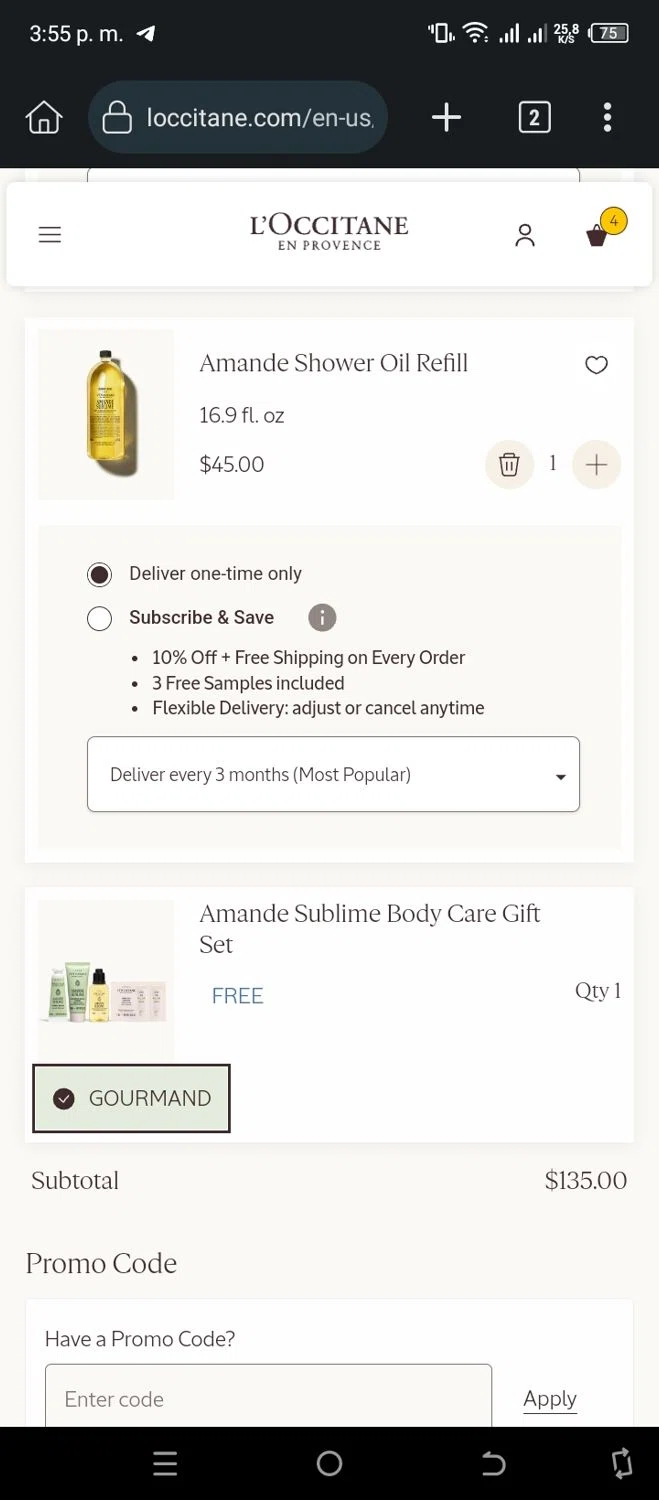 Verification screenshot for Free Gift Storewide at L'Occitane at L'Occitane — 8d ago