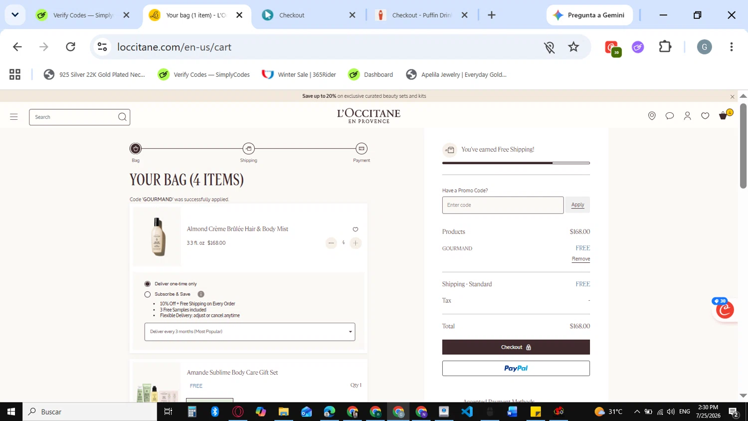Verification screenshot for Free Gift Storewide at L'Occitane at L'Occitane - 8d ago