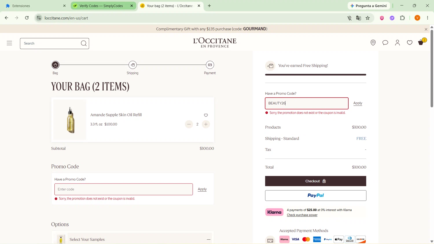 Verification screenshot for 50% Off En Los Esenciales De Almendra at L'Occitane - 44d ago