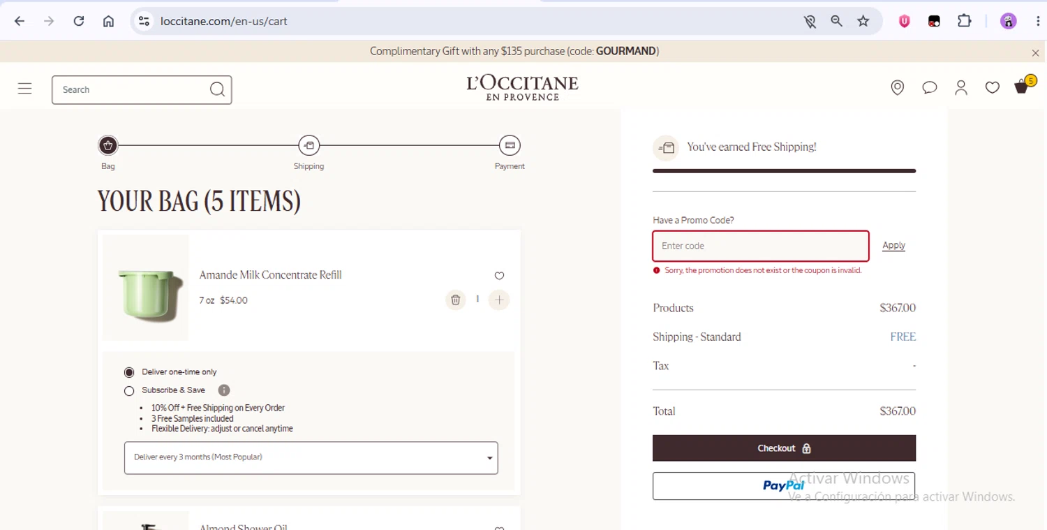 Verification screenshot for 50% Off En Los Esenciales De Almendra at L'Occitane - 44d ago