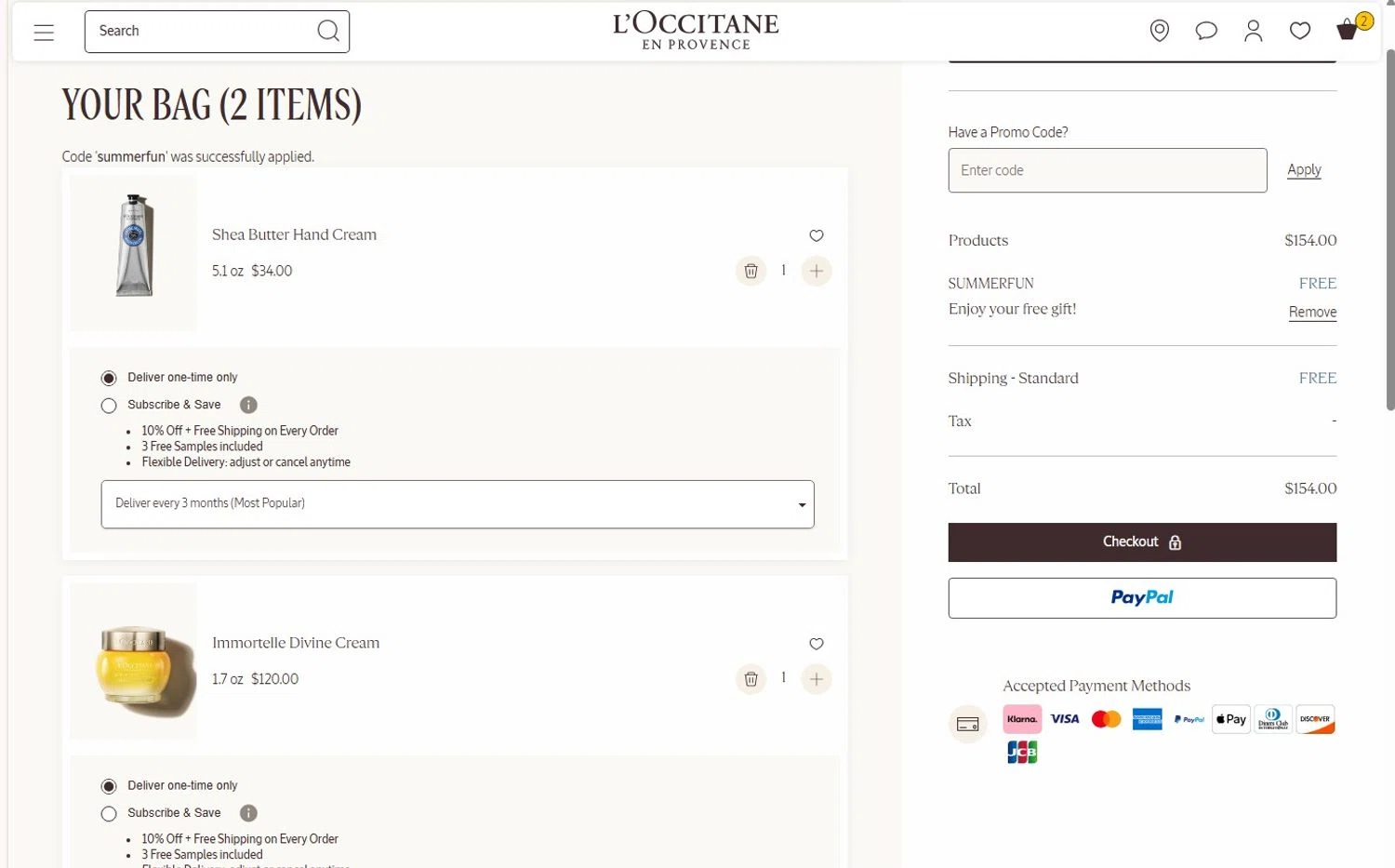 Verification screenshot for Free Gift Storewide (Must Order Minimum Purchase: $0) at L'Occitane at L'Occitane - 10d ago