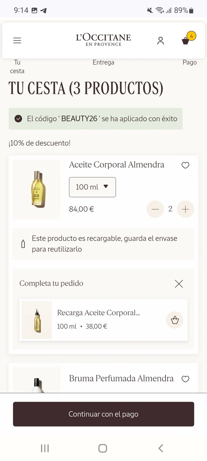 Verification screenshot for 50% Off En Los Esenciales De Almendra at L'Occitane - 44d ago