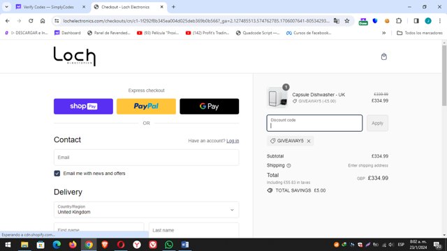 Loch Electronics checkout page showing Loch Electronics promo code box | Screenshot taken by SimplyCodes community member on Jan 23, 2024
