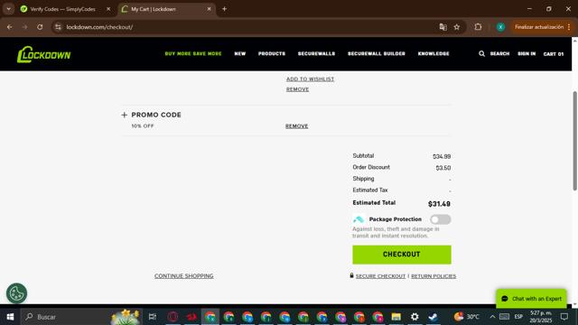 Lockdown checkout page showing Lockdown promo code box | Screenshot taken by SimplyCodes community member on Mar 20, 2025