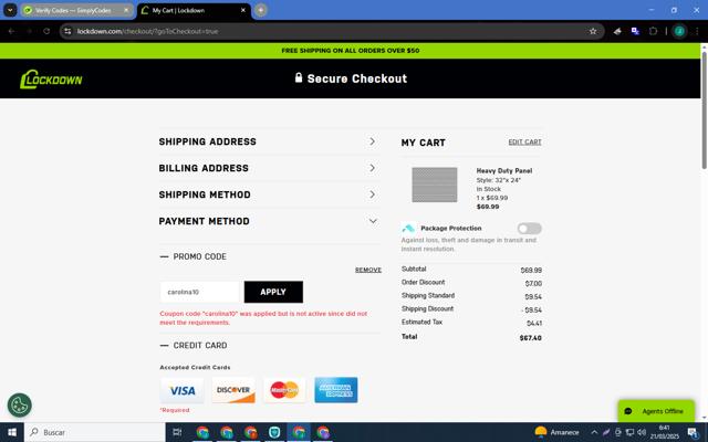 Lockdown checkout page showing Lockdown promo code box | Screenshot taken by SimplyCodes community member on Mar 21, 2025