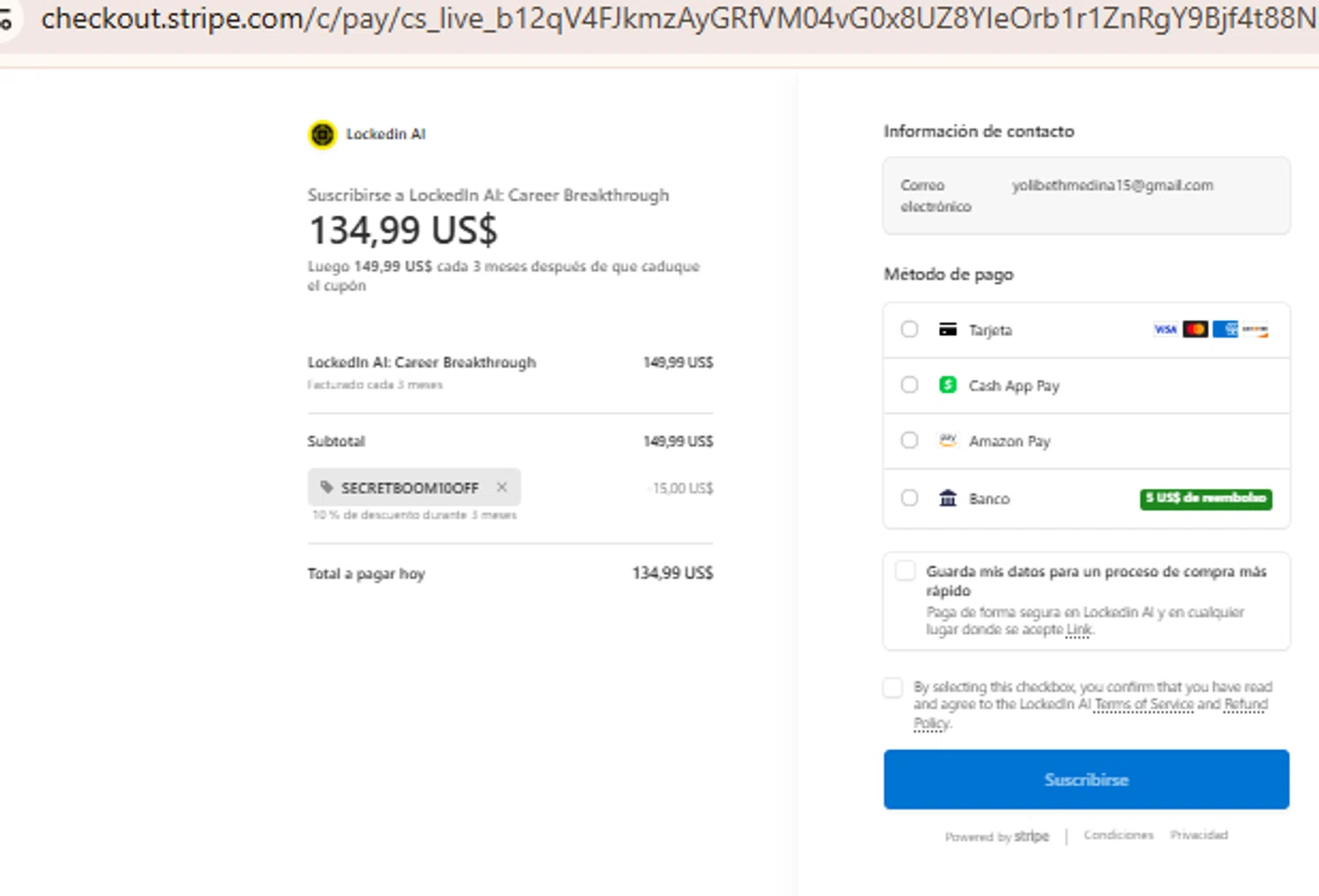 LockedIn AI checkout page showing LockedIn AI promo code box | Screenshot taken by SimplyCodes community member on Jan 22, 2026