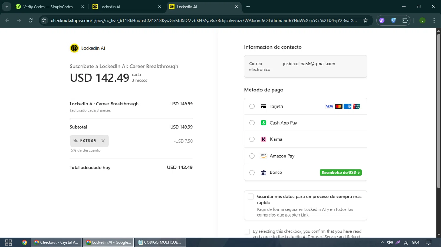 LockedIn AI checkout page showing LockedIn AI promo code box | Screenshot taken by SimplyCodes community member on Nov 11, 2025