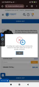 Locker Room Direct coupon verification screenshot