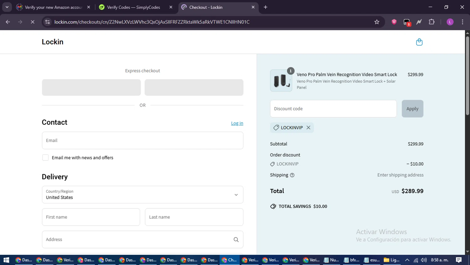 Lockin promo code screenshot showing code LOCKINVIP applied at Lockin checkout page. Uploaded by SimplyCodes community member RewardScout5160 on Jun 23, 2025