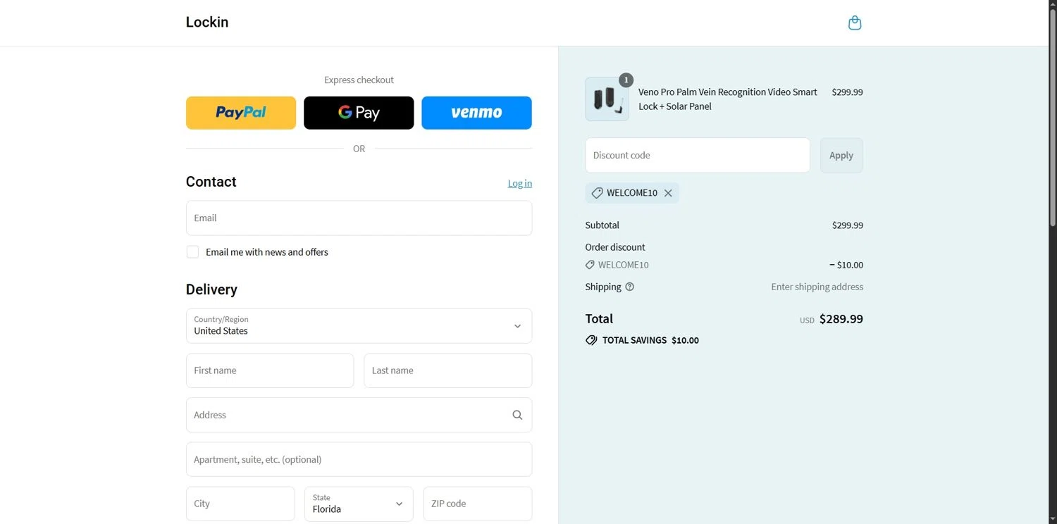 Lockin promo code screenshot showing code WELCOME10 applied at Lockin checkout page. Uploaded by SimplyCodes community member Depressive on Jul 7, 2025