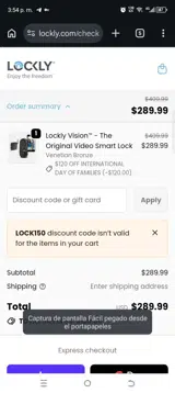 LOCK150 coupon verification screenshot