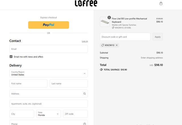 Lofree checkout page showing Lofree discount code box | Screenshot taken by SimplyCodes community member on Sep 4, 2025