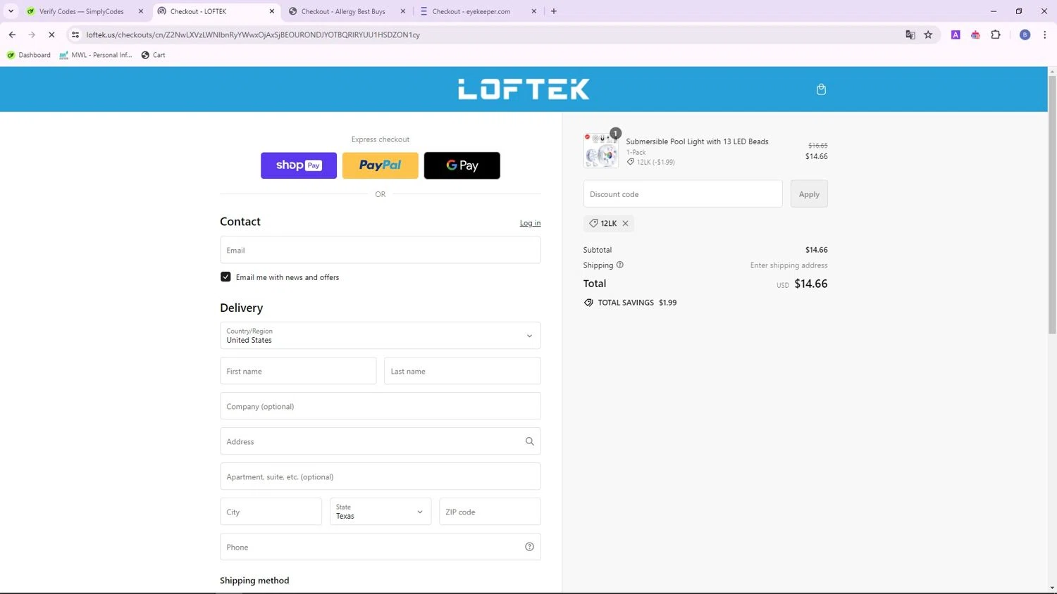 where to use Loftek promo code box
