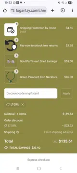 LOGAN TAY coupon verification screenshot