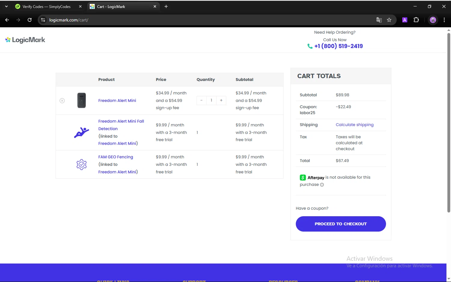 Logicmark promo code screenshot showing code Labor25 applied at Logicmark checkout page. Uploaded by SimplyCodes community member JoanVerdu on Apr 6, 2025