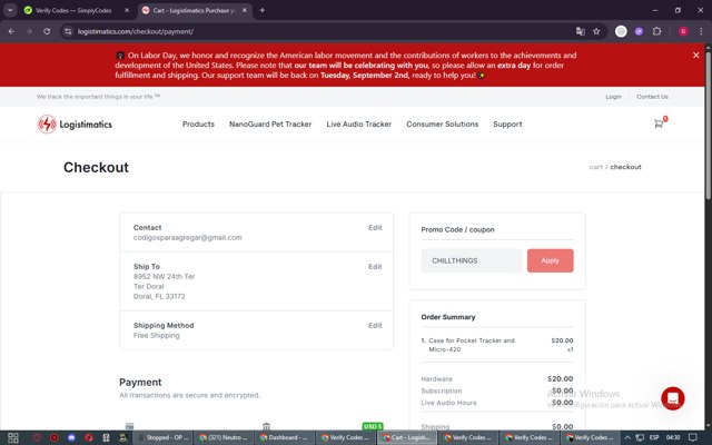 Logistimatics checkout page showing Logistimatics promo code box | Screenshot taken by SimplyCodes community member on Aug 30, 2025