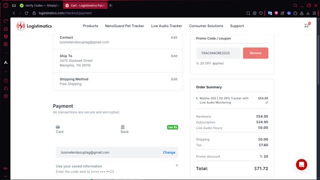 Logistimatics checkout page showing Logistimatics promo code box | Screenshot taken by SimplyCodes community member on Aug 26, 2025