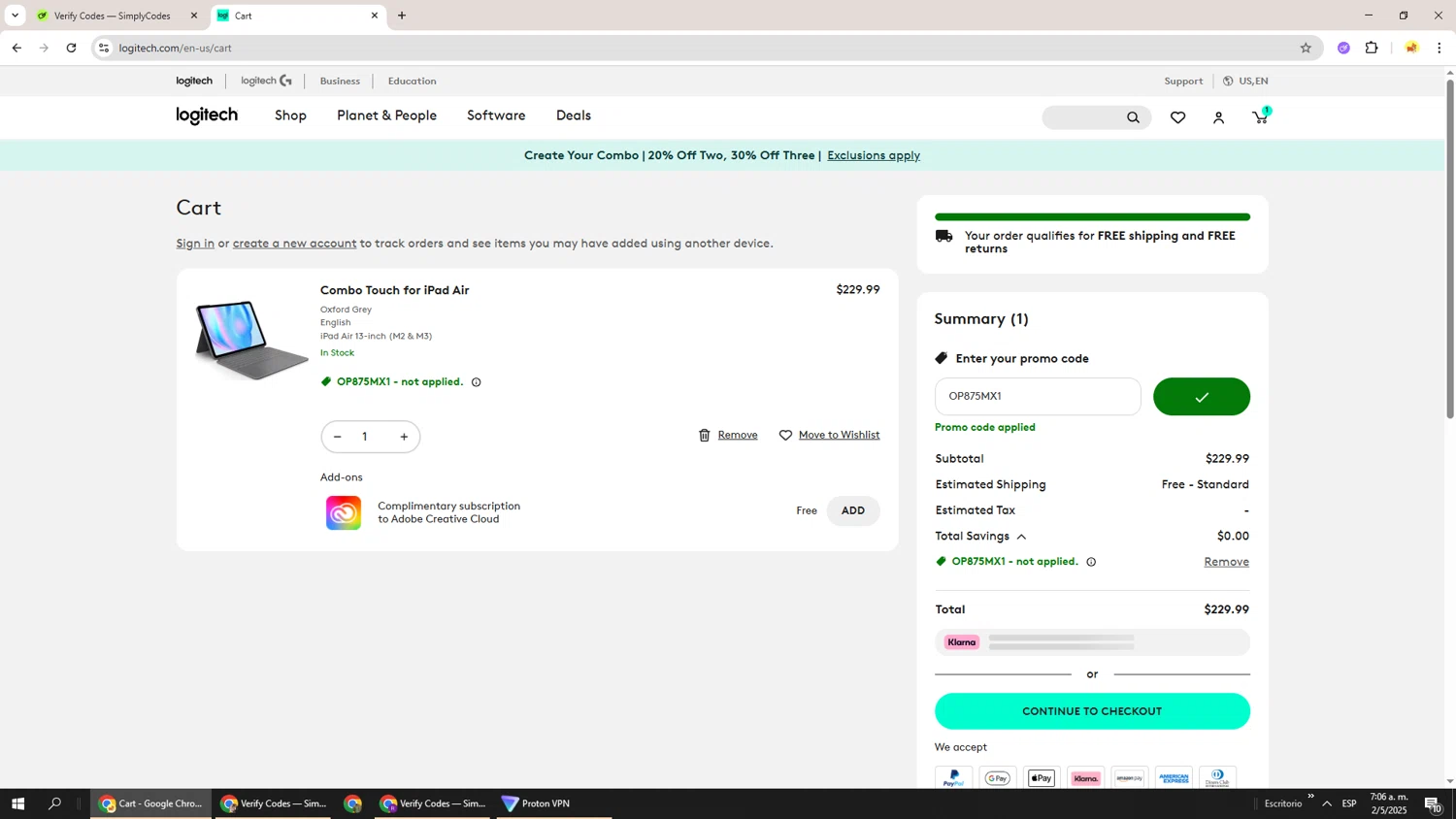 Logitech checkout page showing Logitech promo code box | Screenshot taken by SimplyCodes community member on May 2, 2025