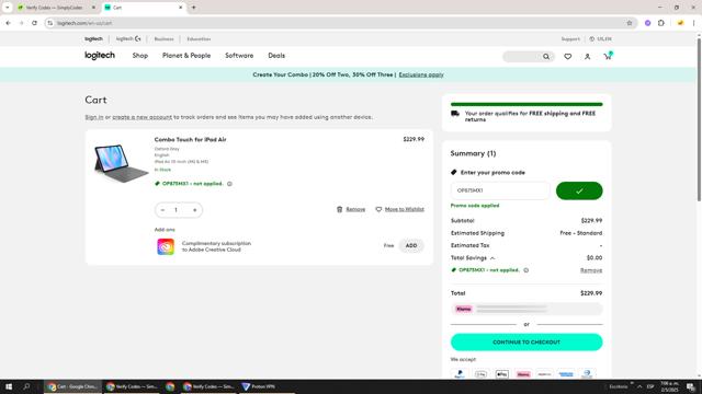 Logitech checkout page showing Logitech promo code box | Screenshot taken by SimplyCodes community member on May 2, 2025